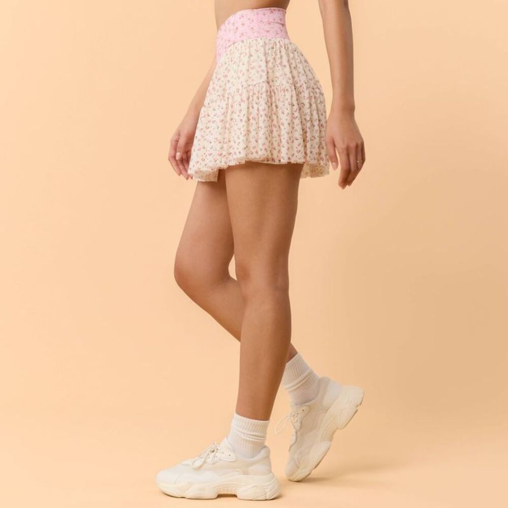 Floral Tiered Mini Skirt with Pink Waistband - Picture 4 of 5